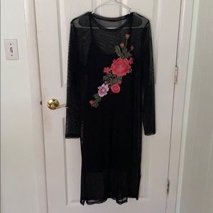 Black Sheer Floral Dress with Slip attached